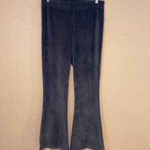 Aerie Women's Large Olive Green Ribbed High Waist, Elastic Velour Wide Leg Pant